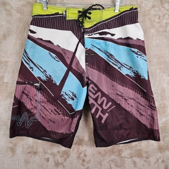 Ocean Earth Anthony Walsh Mens Board Shorts Sz 38 Blue Logo Drawstring Surf Swim - Picture 1 of 10
